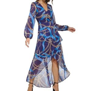 GUESS high low multi print chiffon dress